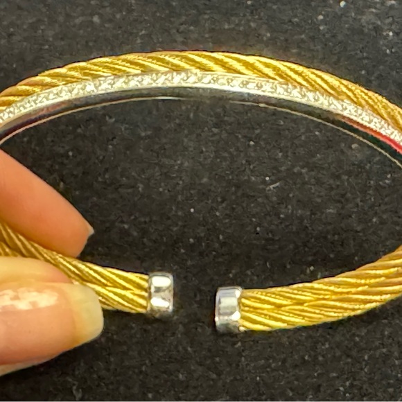 Phillip Charriol 18k Yellow Gold and Diamond Steel Cable Bracelet .19cm - Picture 2 of 11